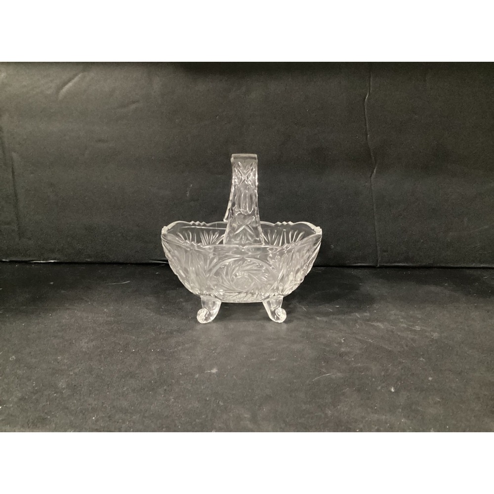 Crystal Clear 24% Lead Crystal Footed Basket Pinwheel Design Germany